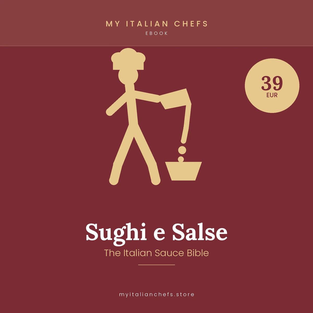 A digital ebook titled "Sughi e Salse - The Italian Sauce Bible" by My Italian Chefs displayed on a tablet with a rustic wood